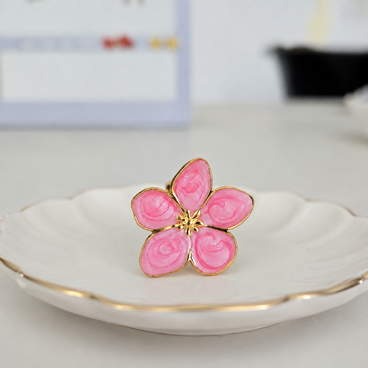 Anillo Flor Rosa En Acero Inoxidable