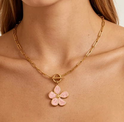 Collar Eslabon Flor Acero