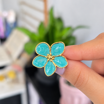 Anillo Flor Aguamarina Acero