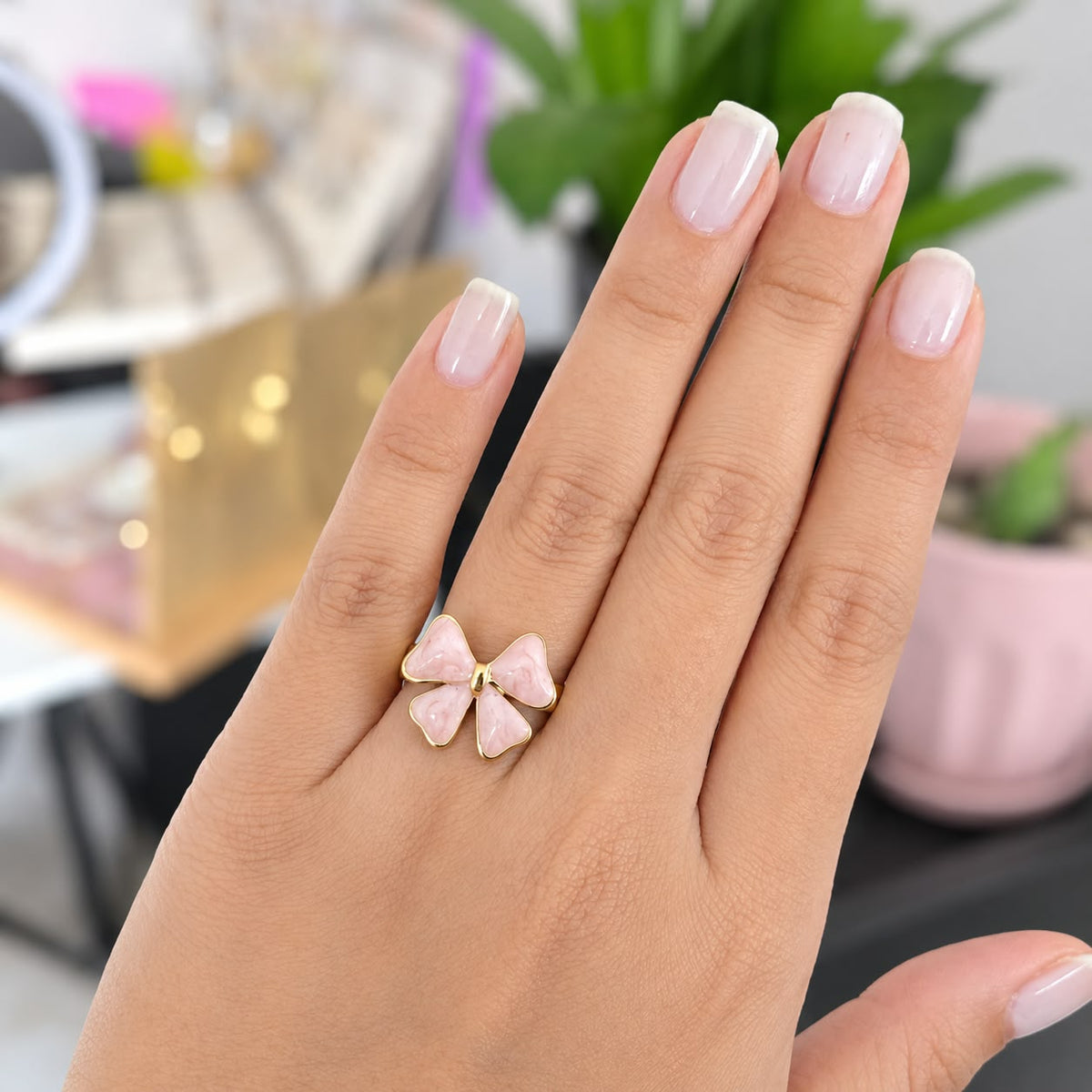 Anillo Moño Rosa Acero