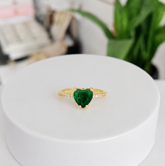 Anillo Corazón Esmeralda Rodio